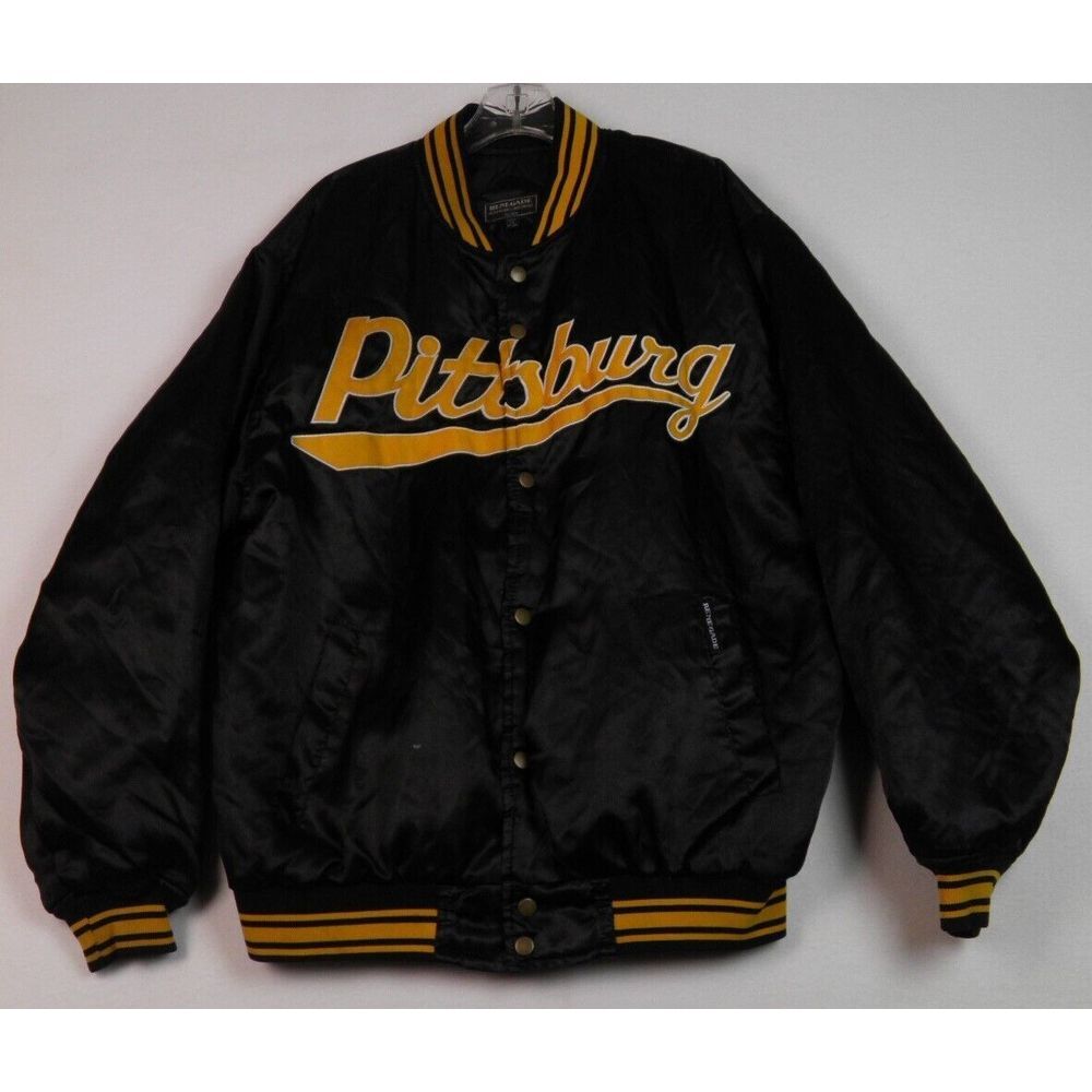 Vintage Pittsburg Pirates Renegade Size XL Bomber Jacket Black/Yellow Snap Close